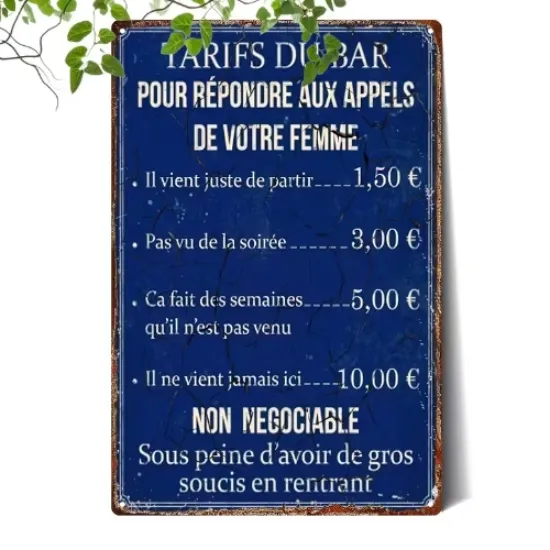 Image de Plaque tarif du bar