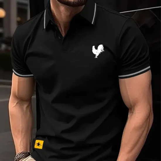 Image de Polo homme noir logo coq francais