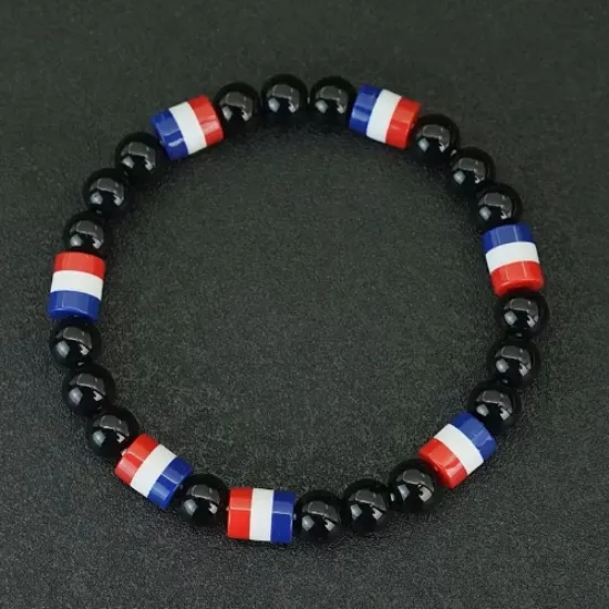 Image de bracelet Drapeau francais et perle noires